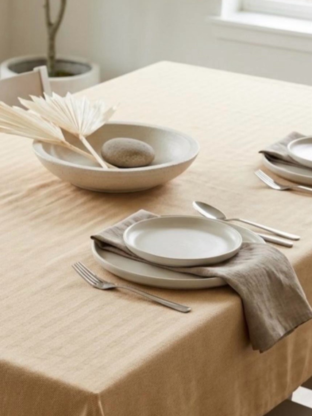 Neutral Beige 60"x 104" Tablecloth for Home Dining - Elegant Sand Beige